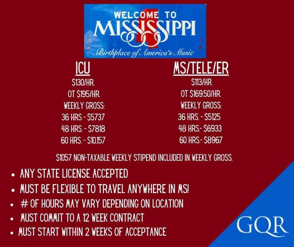 Mississippi nursing ad with a red background containing job description