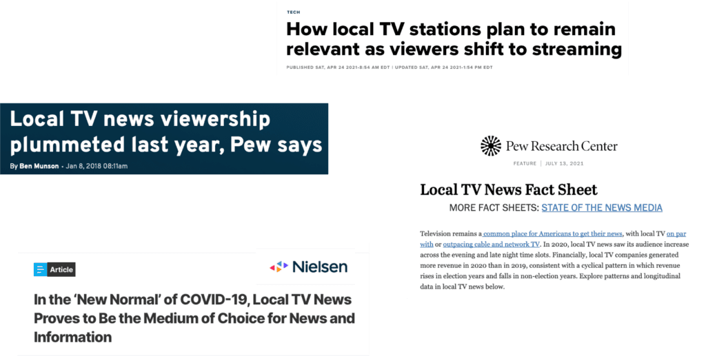 A collage of local news headline clips