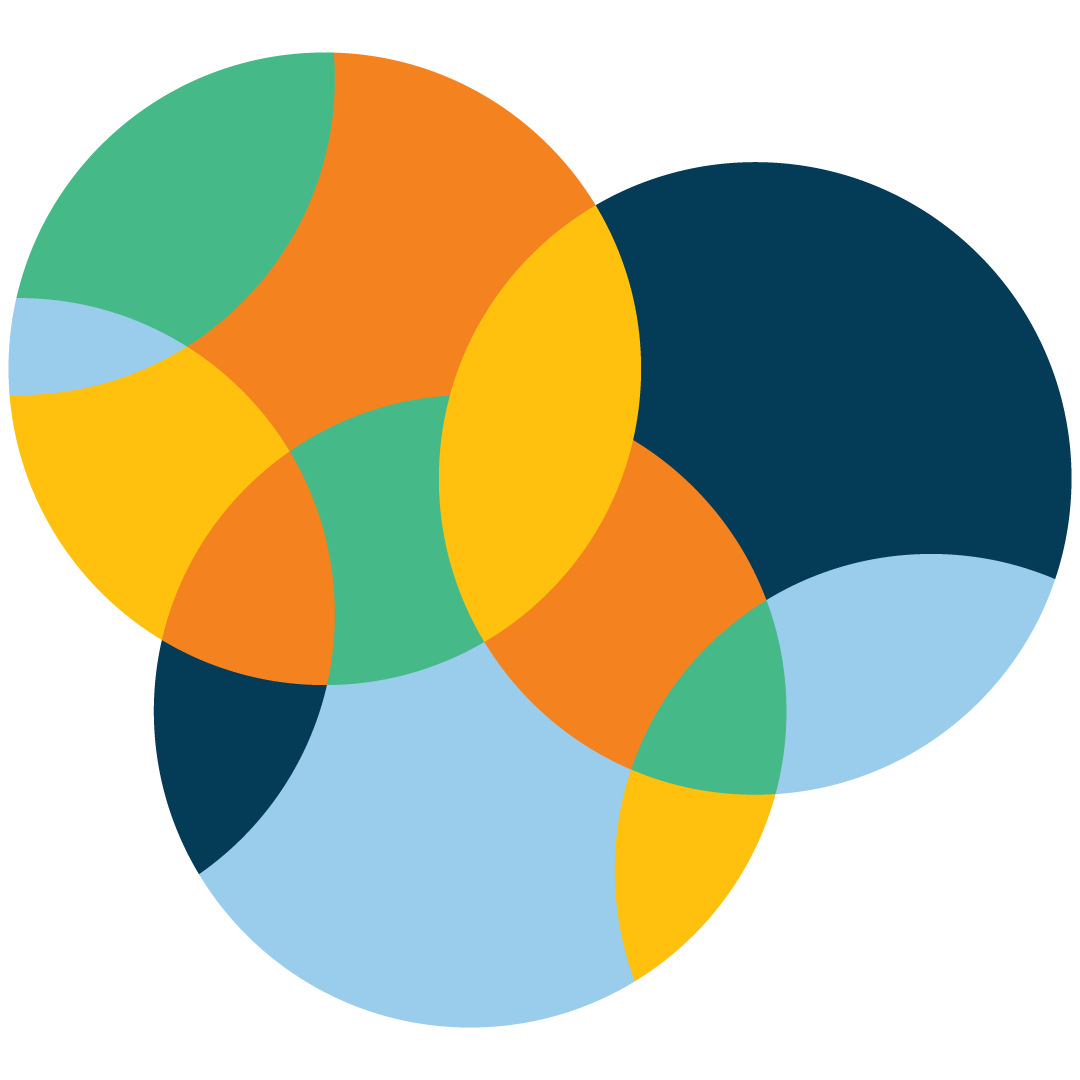 Three kaleidoscope-patterned circles in a Venn diagram layout