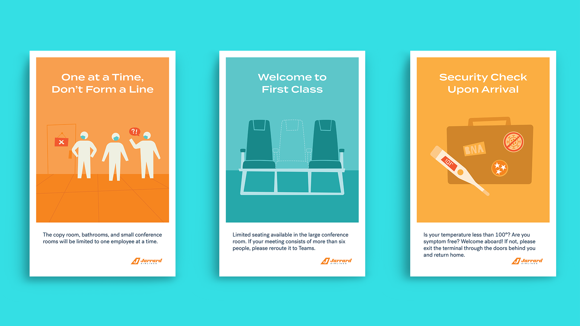 1-3-Mockup Three infographics in a row representing safe in-office protocols