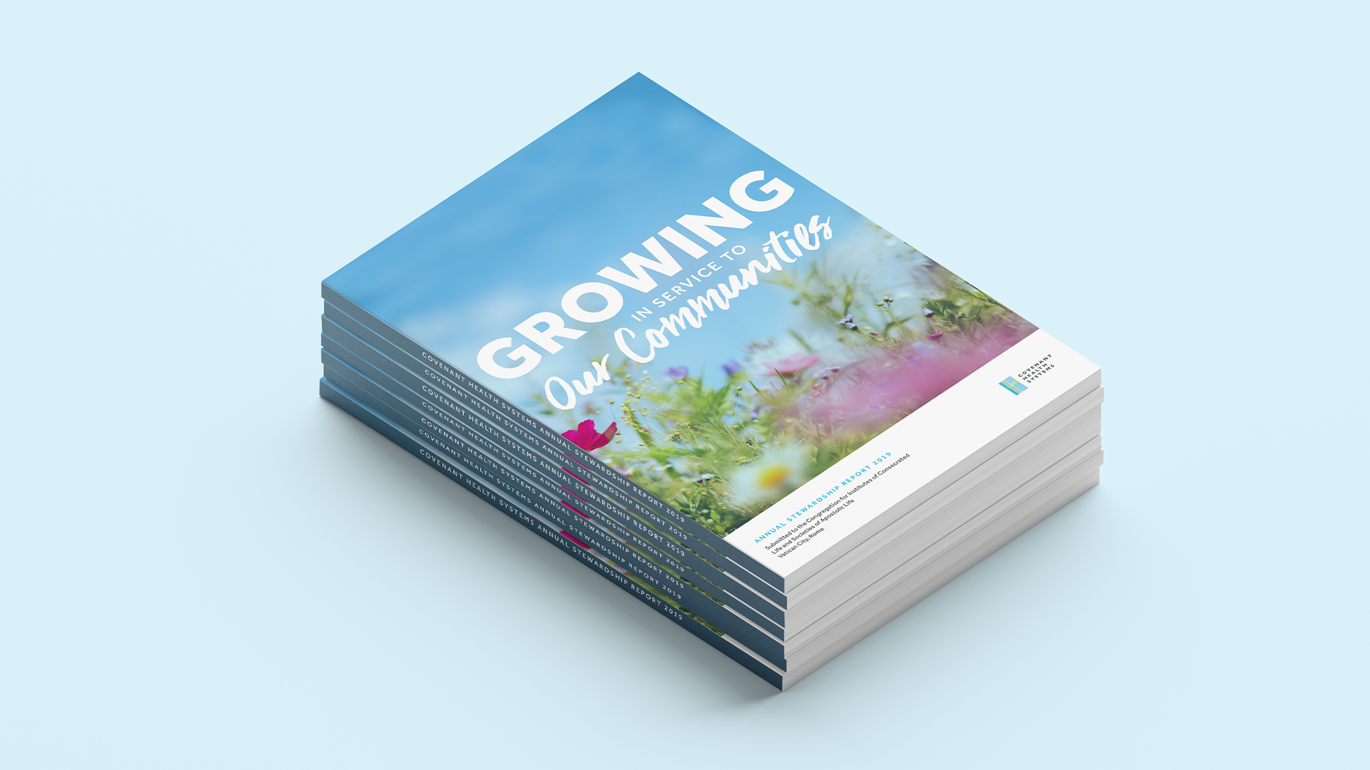 AR-cover A stack of magazines with text "Growing in Service to Our Communities" on the cover