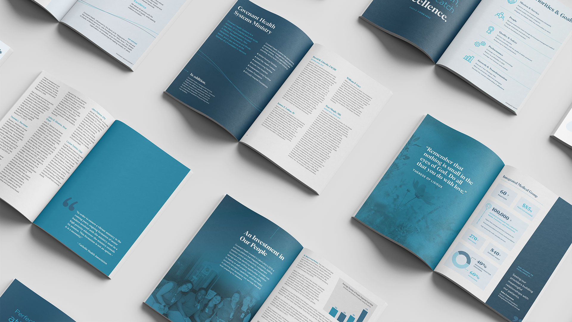 AR-interior-2 A grid of opened Covenant Health magazines