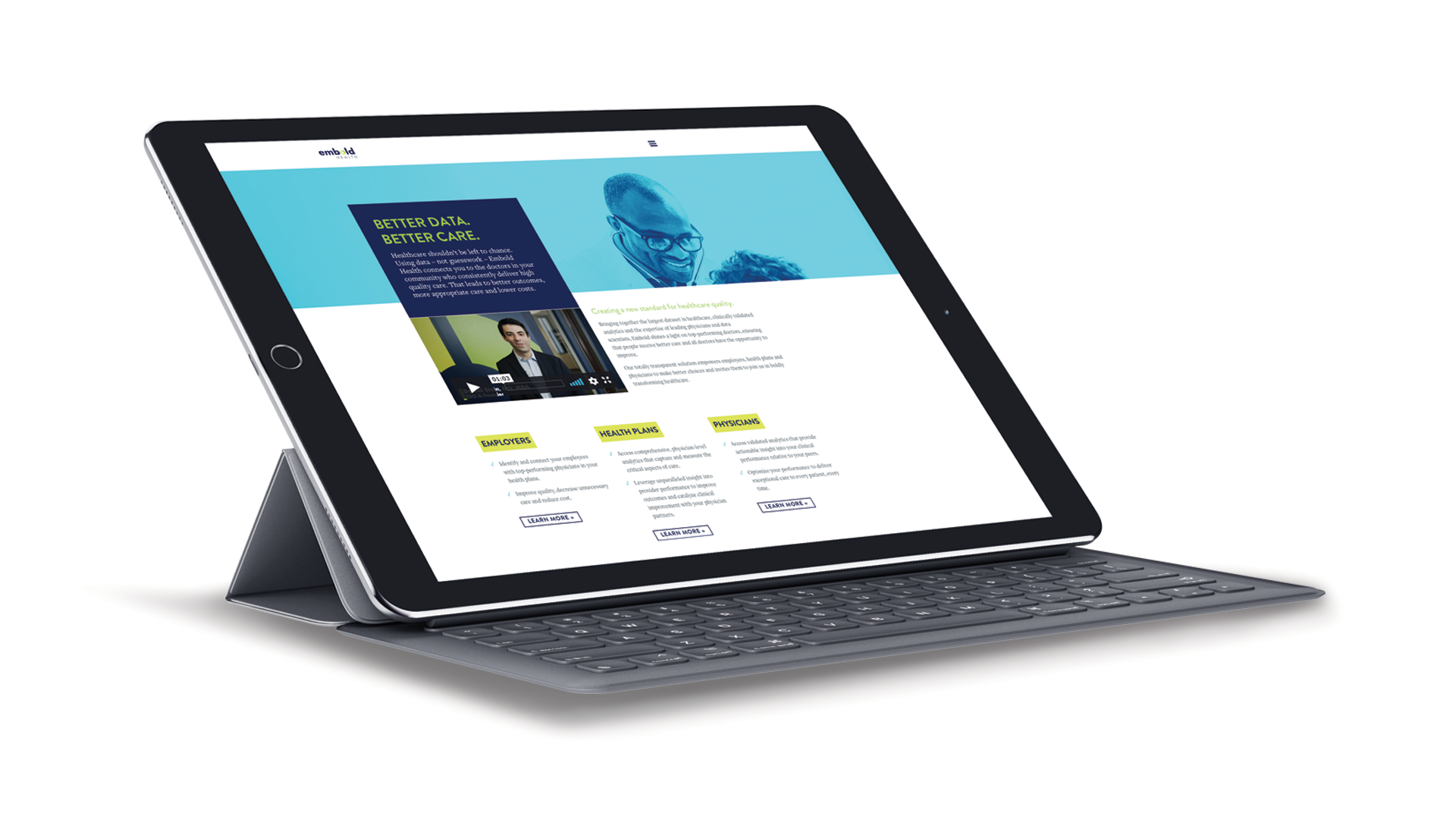 Embold-iPad A tablet connected to a keypad with the screen displaying a webpage from Embold Health