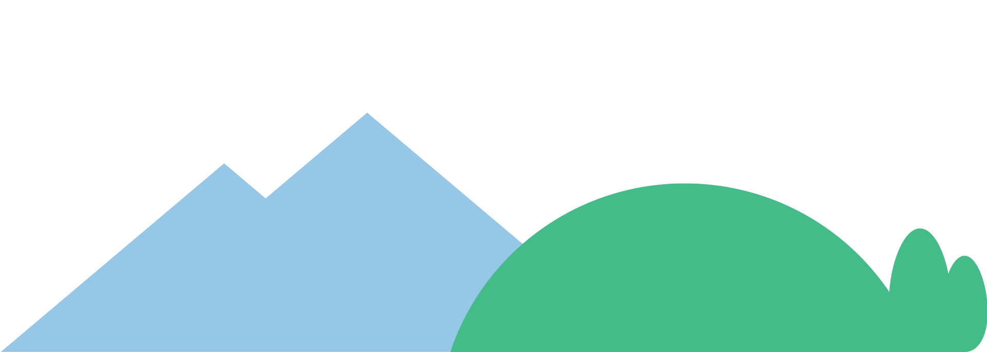 Light blue mountain icon attached to a green hill icon