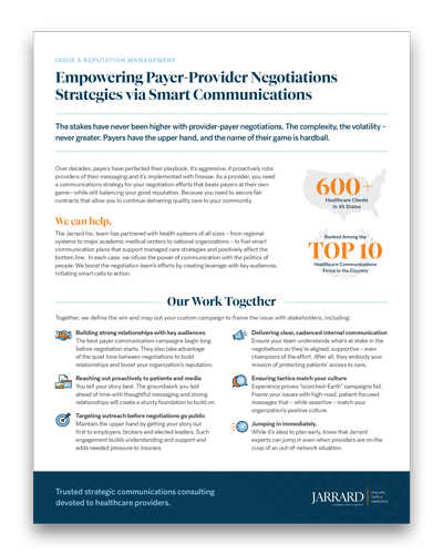 Issue & Reputation Management infographic with text that reads "Empowering Payer-Provider Negotiations Strategies via Smart Communications"