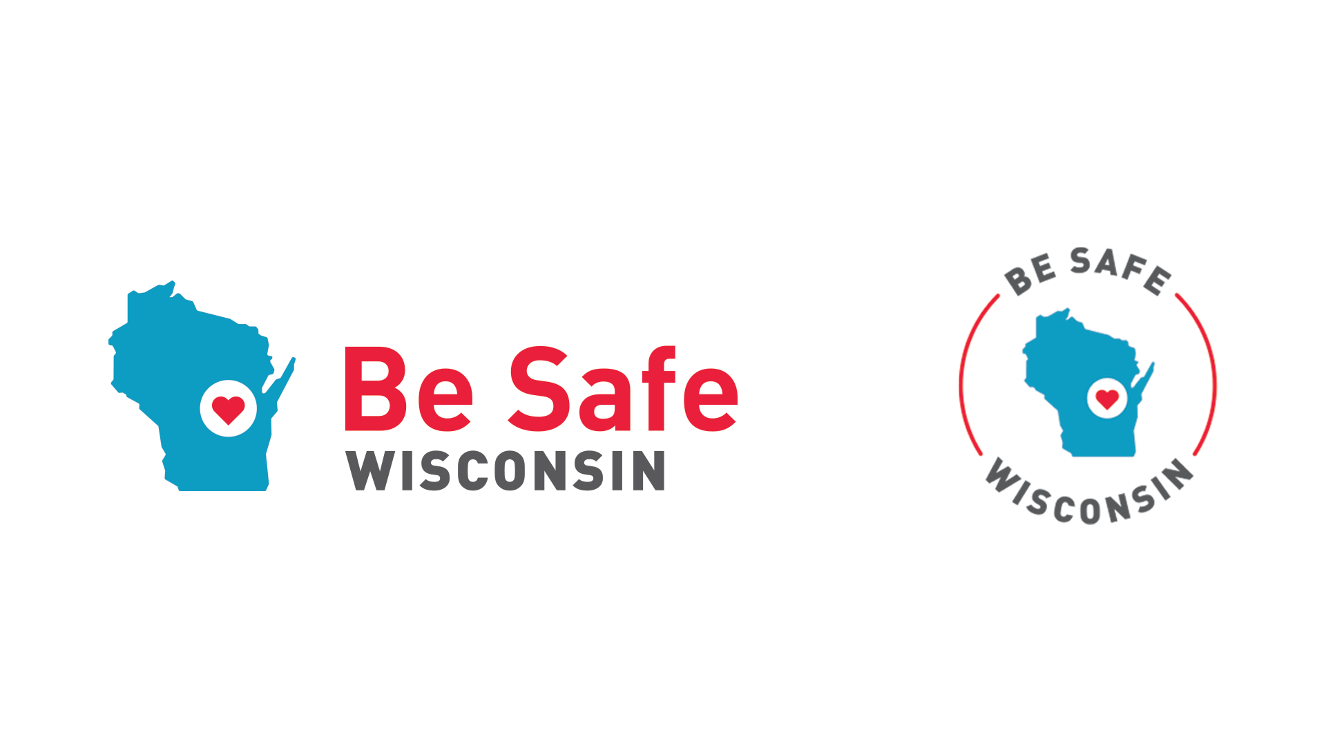 Logo-mockup-for-web Icons of the state of Wisconsin with a heart inside and circling words "Be Safe Wisconsin"
