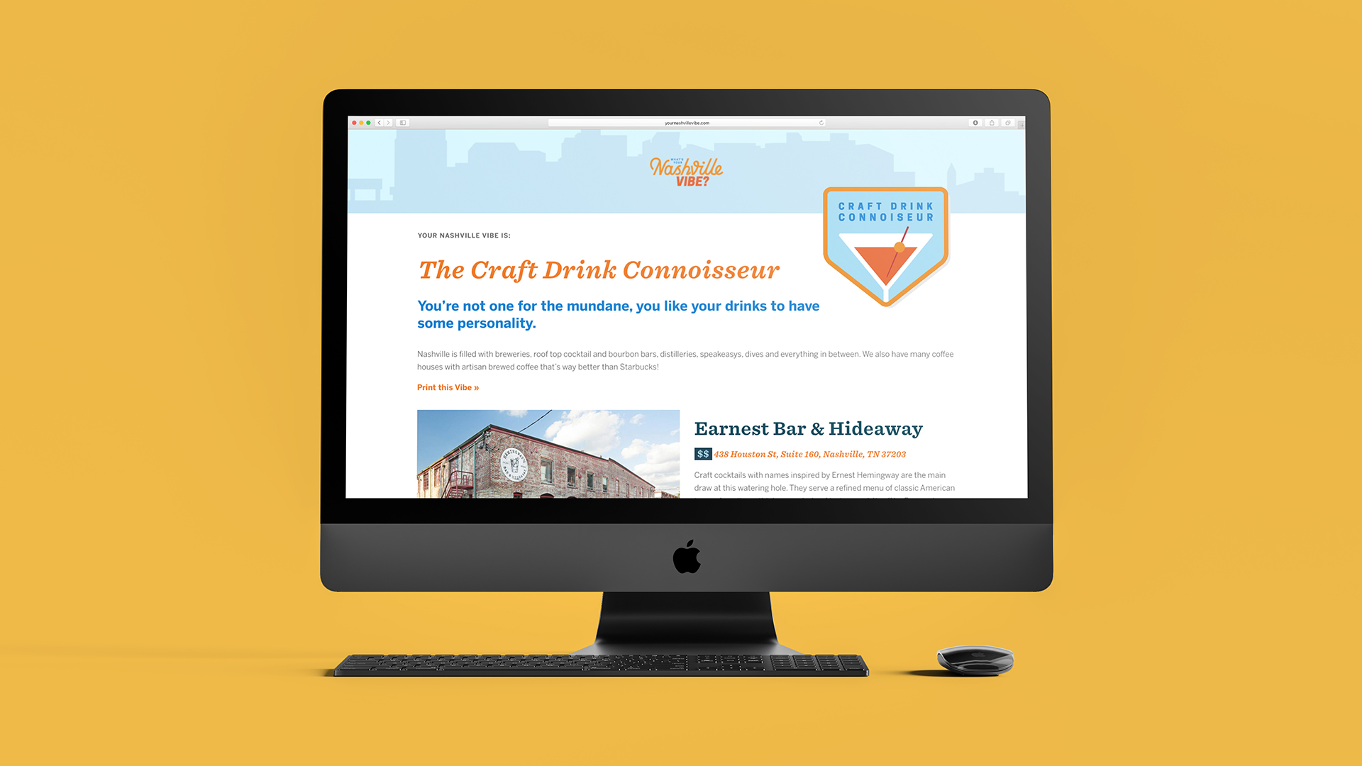 NashVibe-iMac-Result-Resized An apple desktop computer and keyboard with the screen displaying a webpage that's titled: "The Craft Drink Connoisseur"