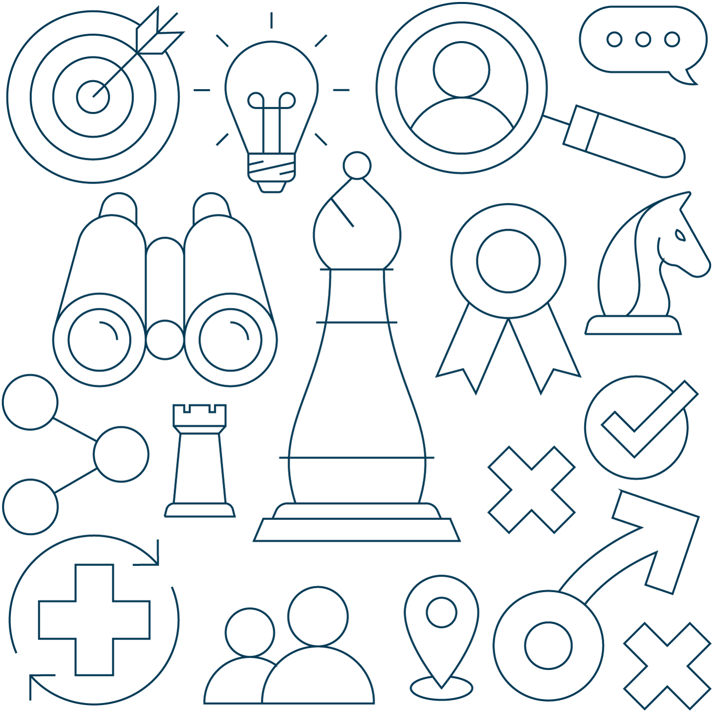 Collage of icons representing strategic positioning