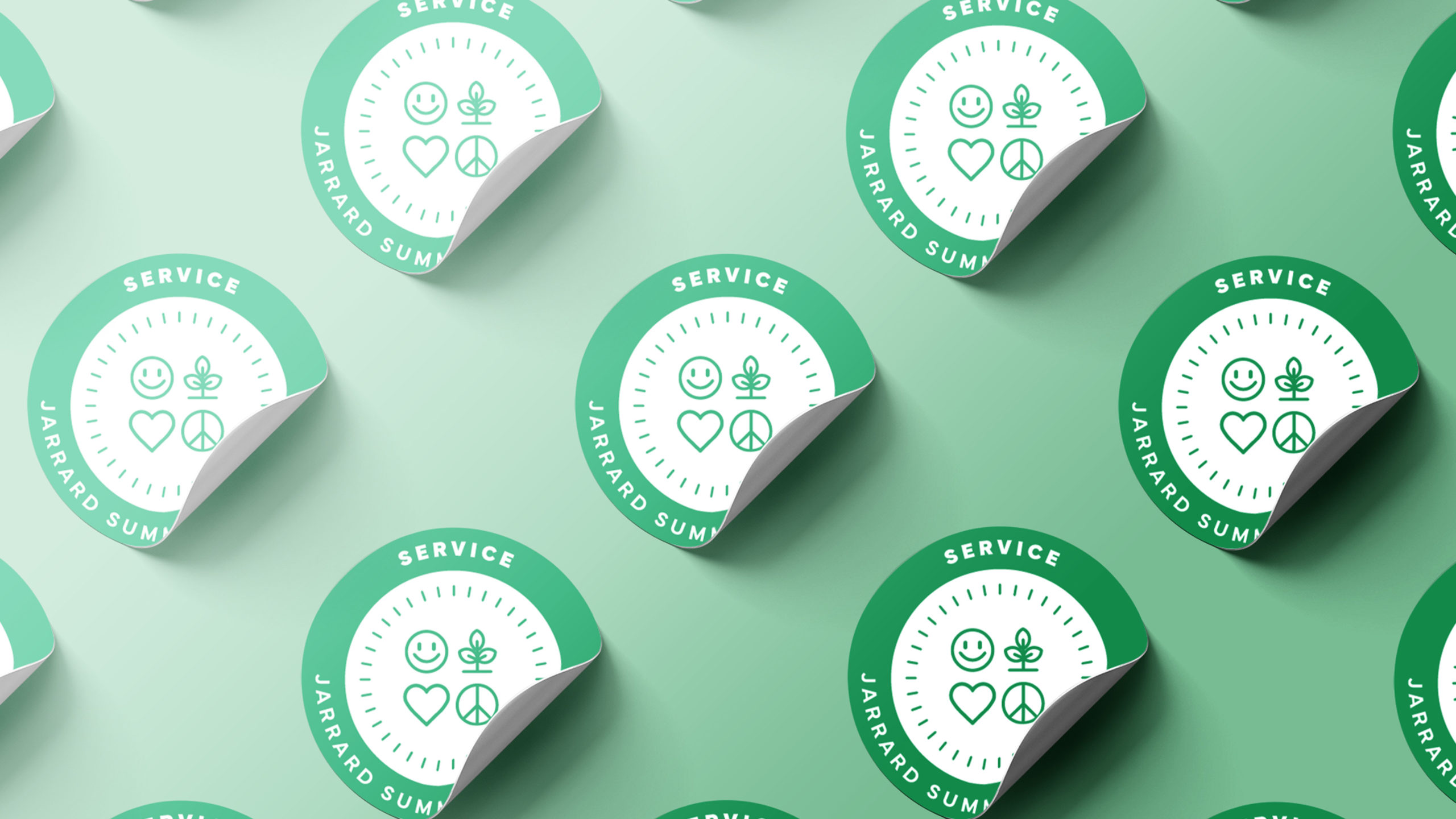 Summer-Challenge-Sticker-Service-scaled An assortment of green stickers with earthy icons laid out on a green background