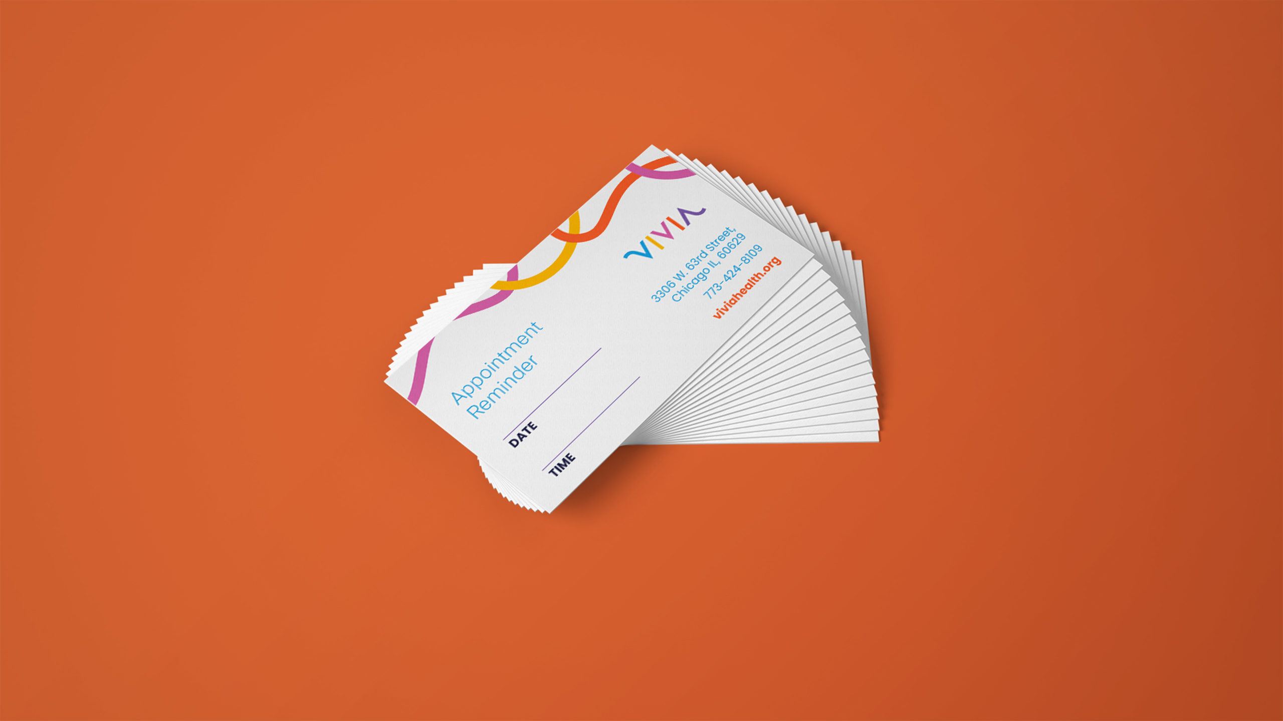 Vivia-Appointment-Cards-scaled A curved stack of appointment cards on an orange background