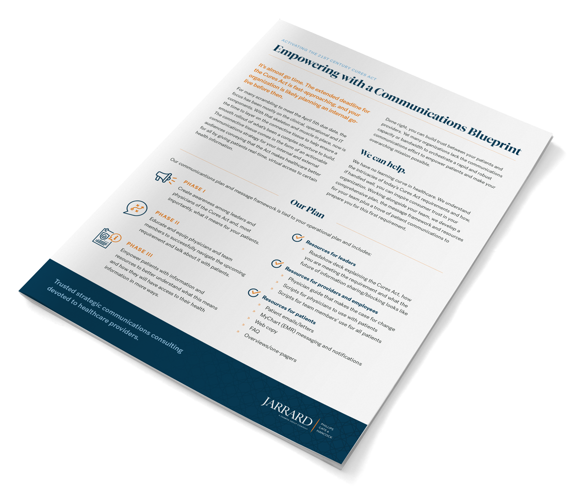 An angled infographic with title that reads "Empowering with a Communications Blueprint"